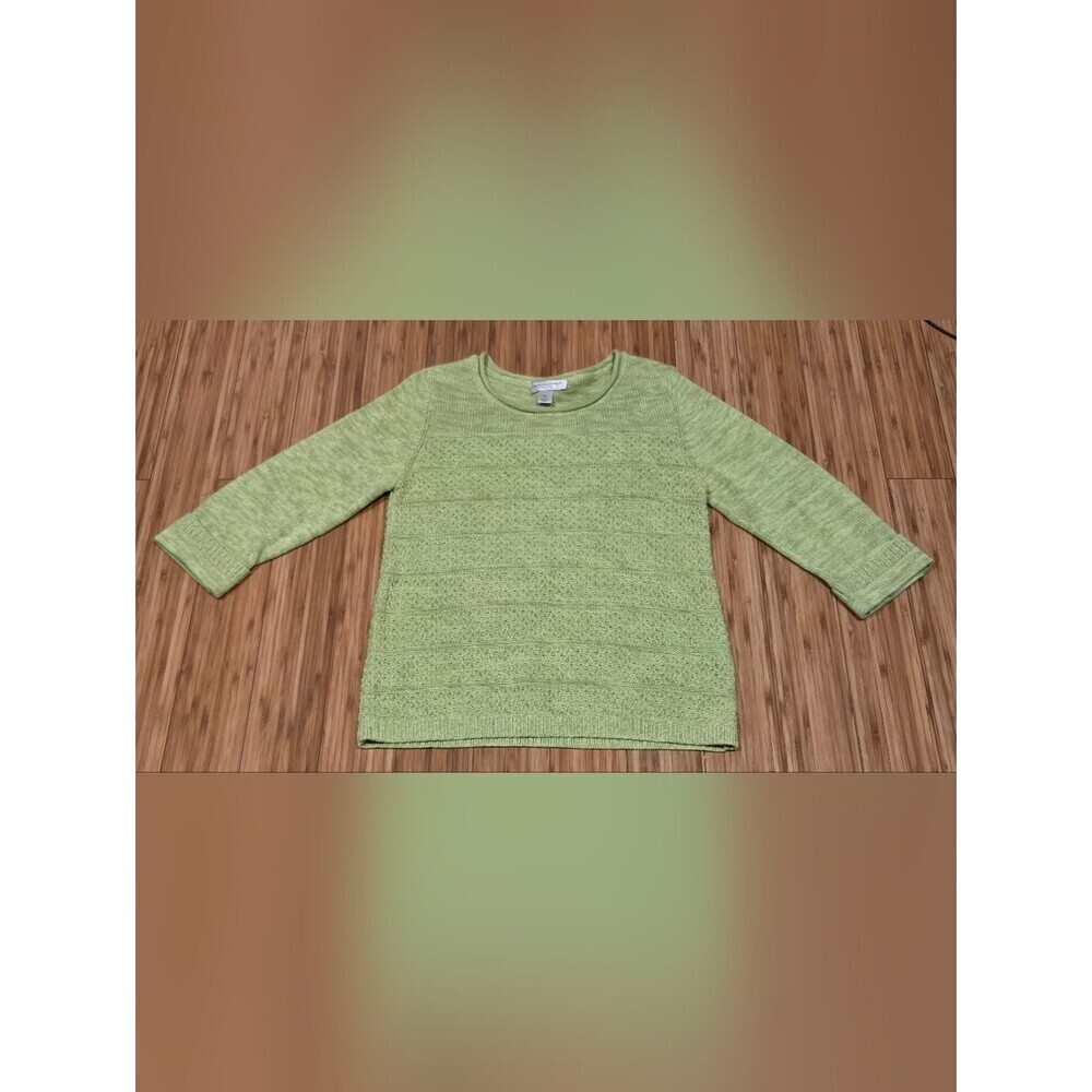 Christopher & Banks Light Green Crewneck Textured Knit Sweater
